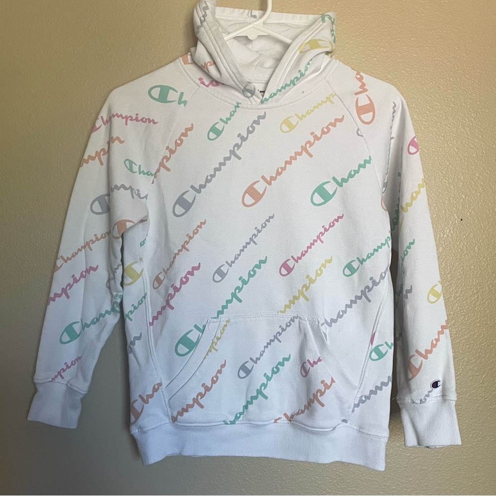 CHAMPION Girls Hoodie, Size L, with front pocket.